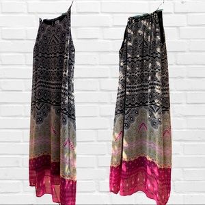 Tribal print high low goddess neck dress